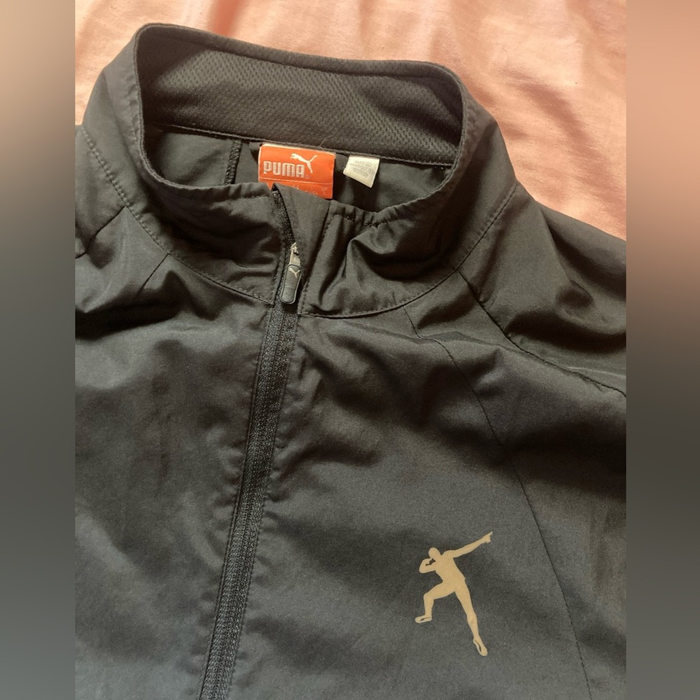 Puma Black Track Zip Up Jacket Shot Put Large Mesh Sleeves Inside